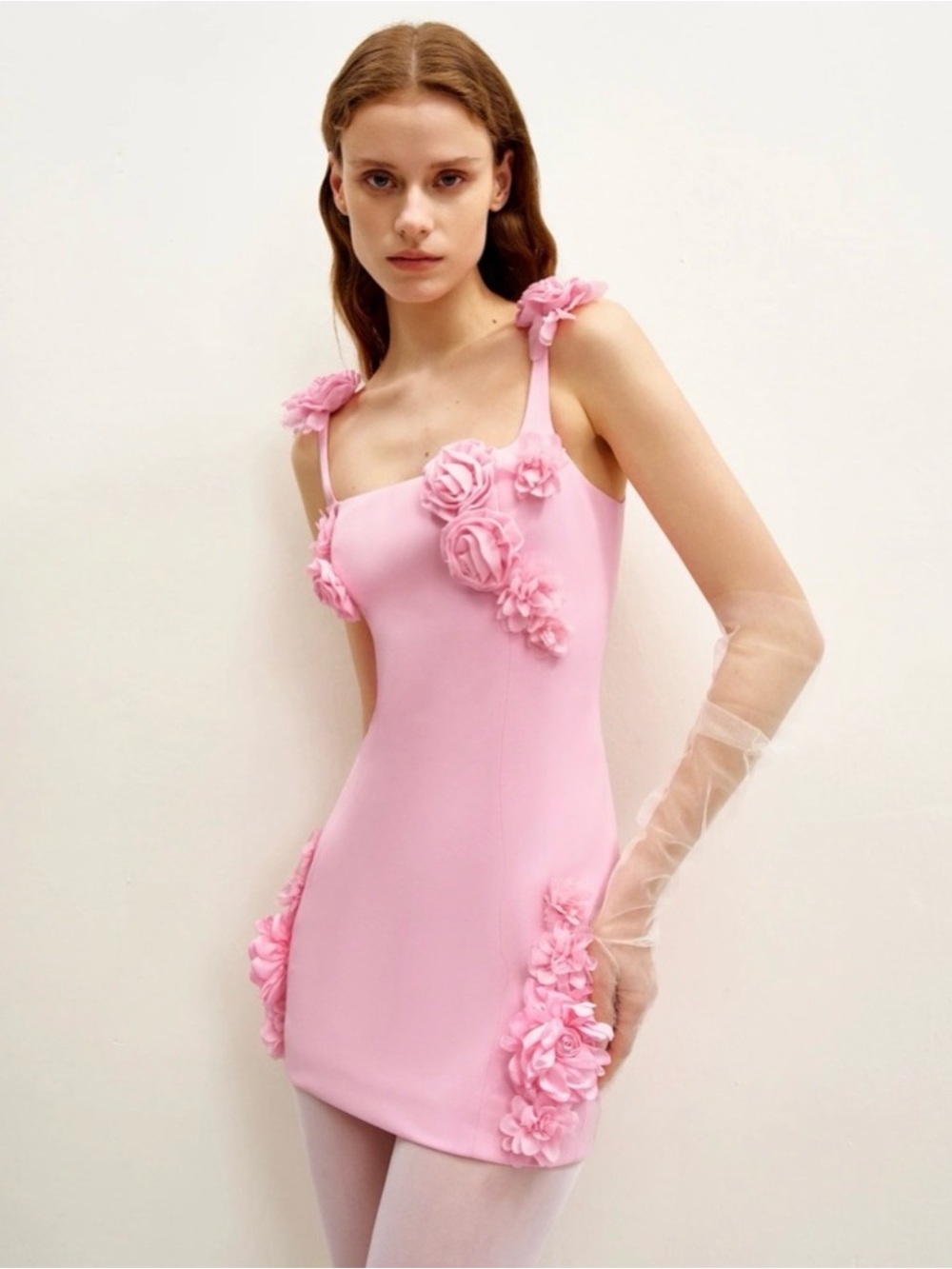 JW PEI Elaina Pink Rosette Applique Mini Dress-Pink